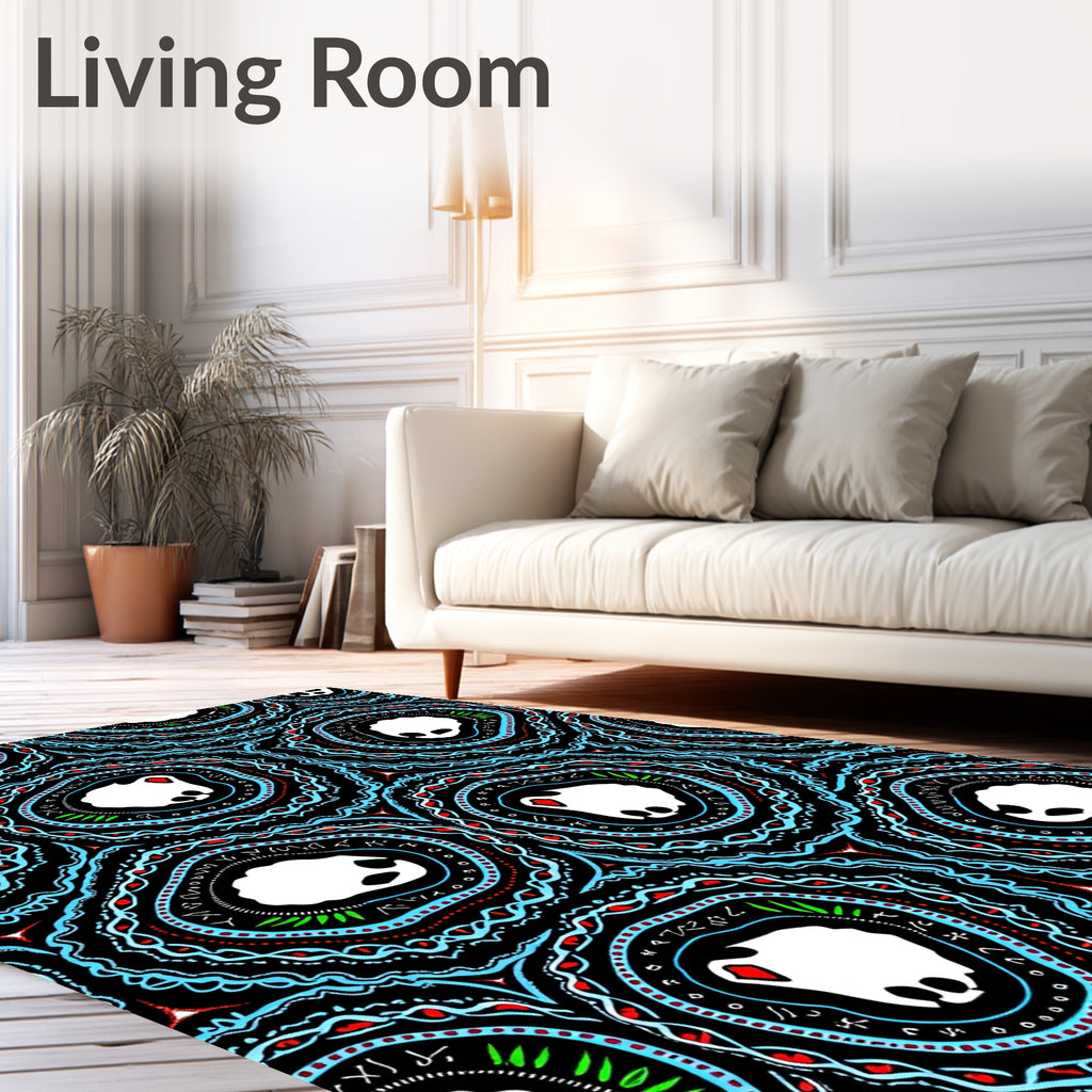 Black Blue Red Abstract Geode Rug