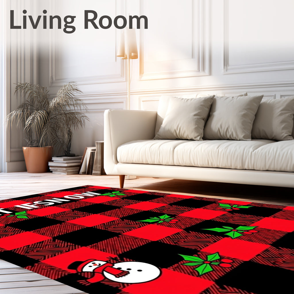 Red Black Buffalo Snowman Holly Rug