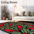 Red Cardinals Amidst Green Pine Sprigs Rug