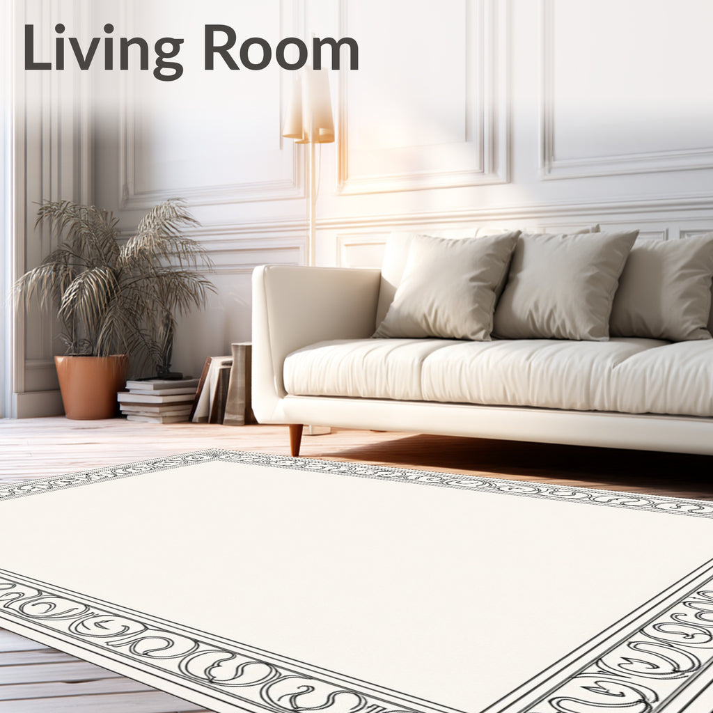Classic Black Ivory Scroll Border Rug