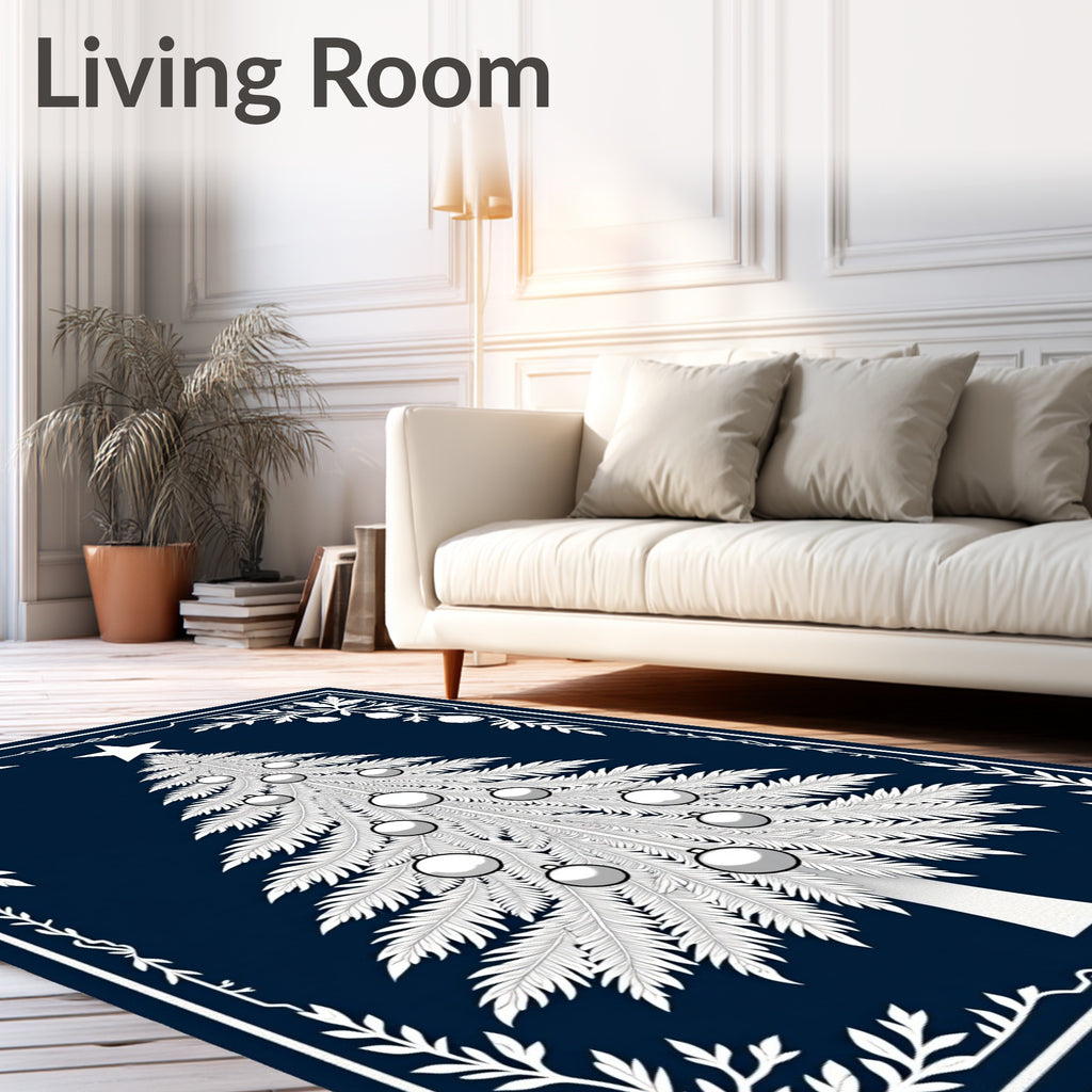 White Christmas Tree Festive Border Rug