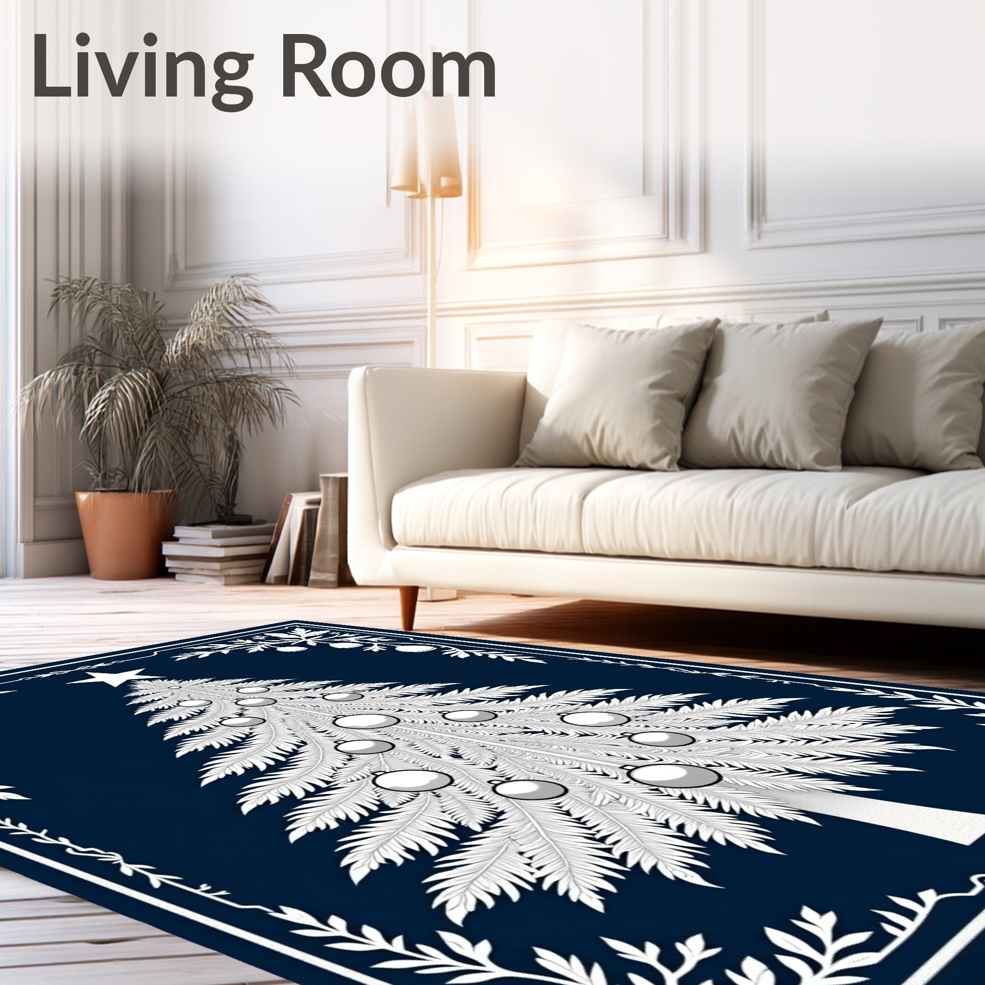 White Christmas Tree Festive Border Rug
