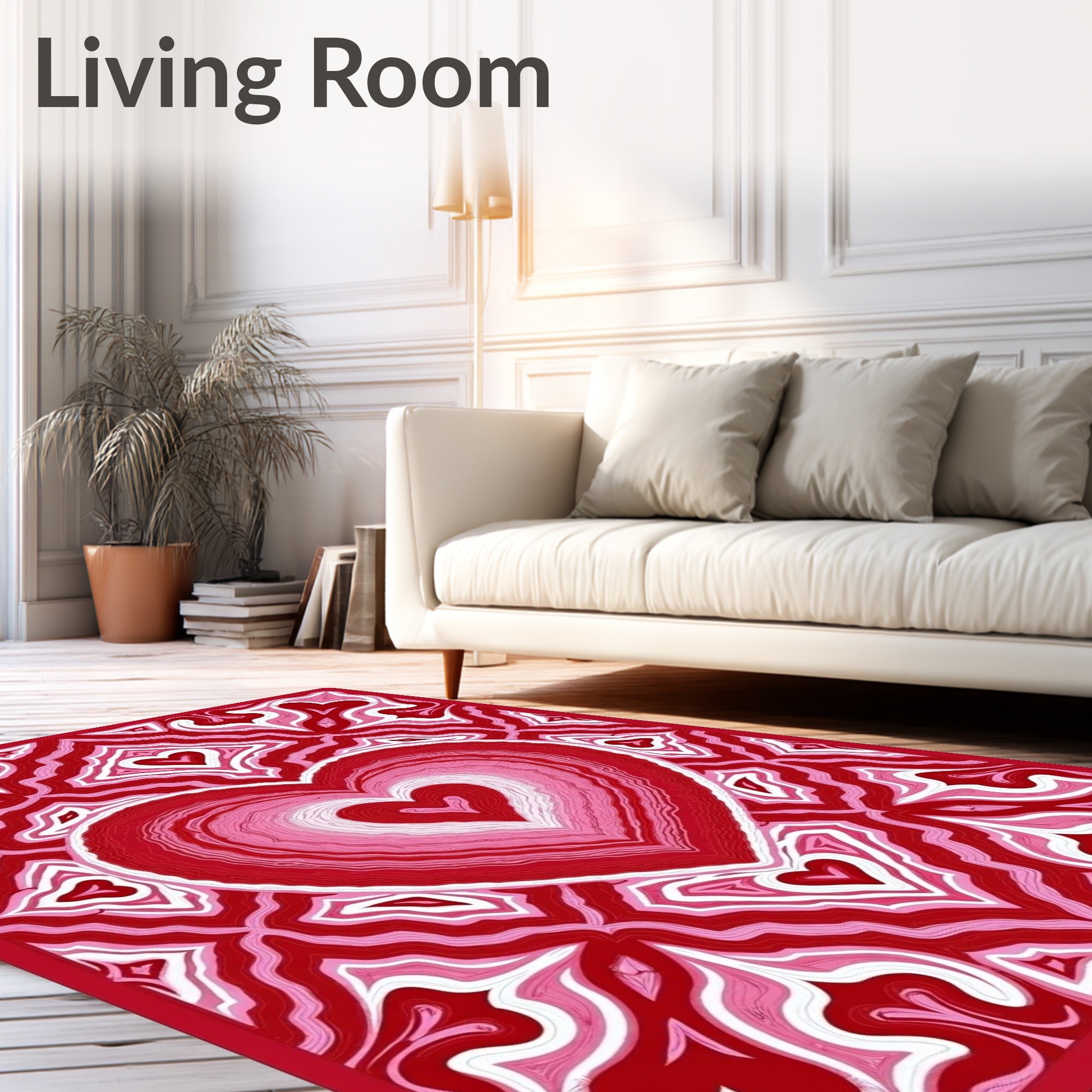 Radiant Crimson Pink Heart Mandala Rug