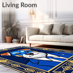 Blue And Gold Ornate Dog Portrait Rug