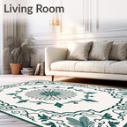 Teal Floral Garden Medallion Border Rug