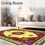 Vibrant Yellow Red Floral Medallion Rug
