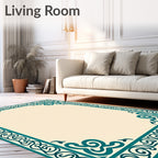 Teal Scroll Border Cream Rug