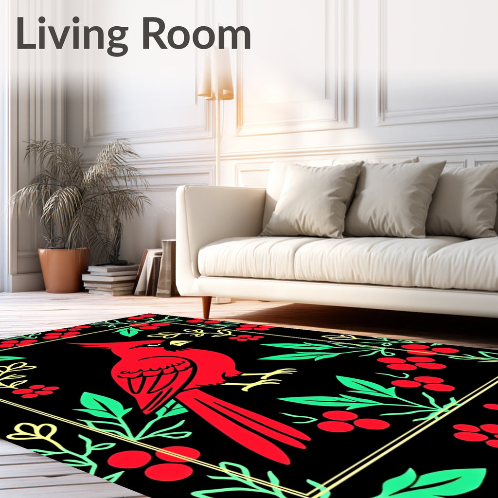 Bold Red Cardinal Floral Border Rug