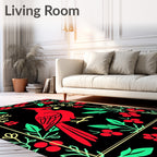 Bold Red Cardinal Floral Border Rug