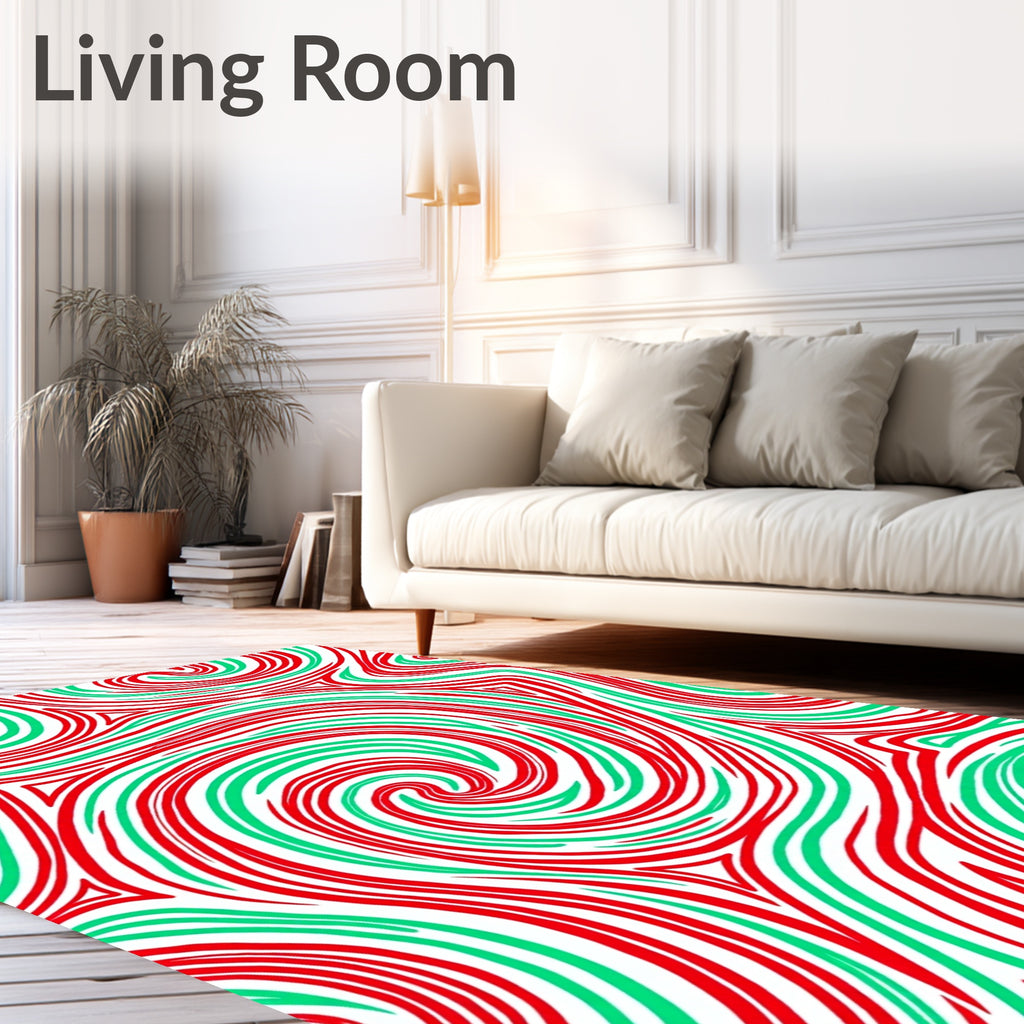 Crimson Green Swirl Ribbon Rug