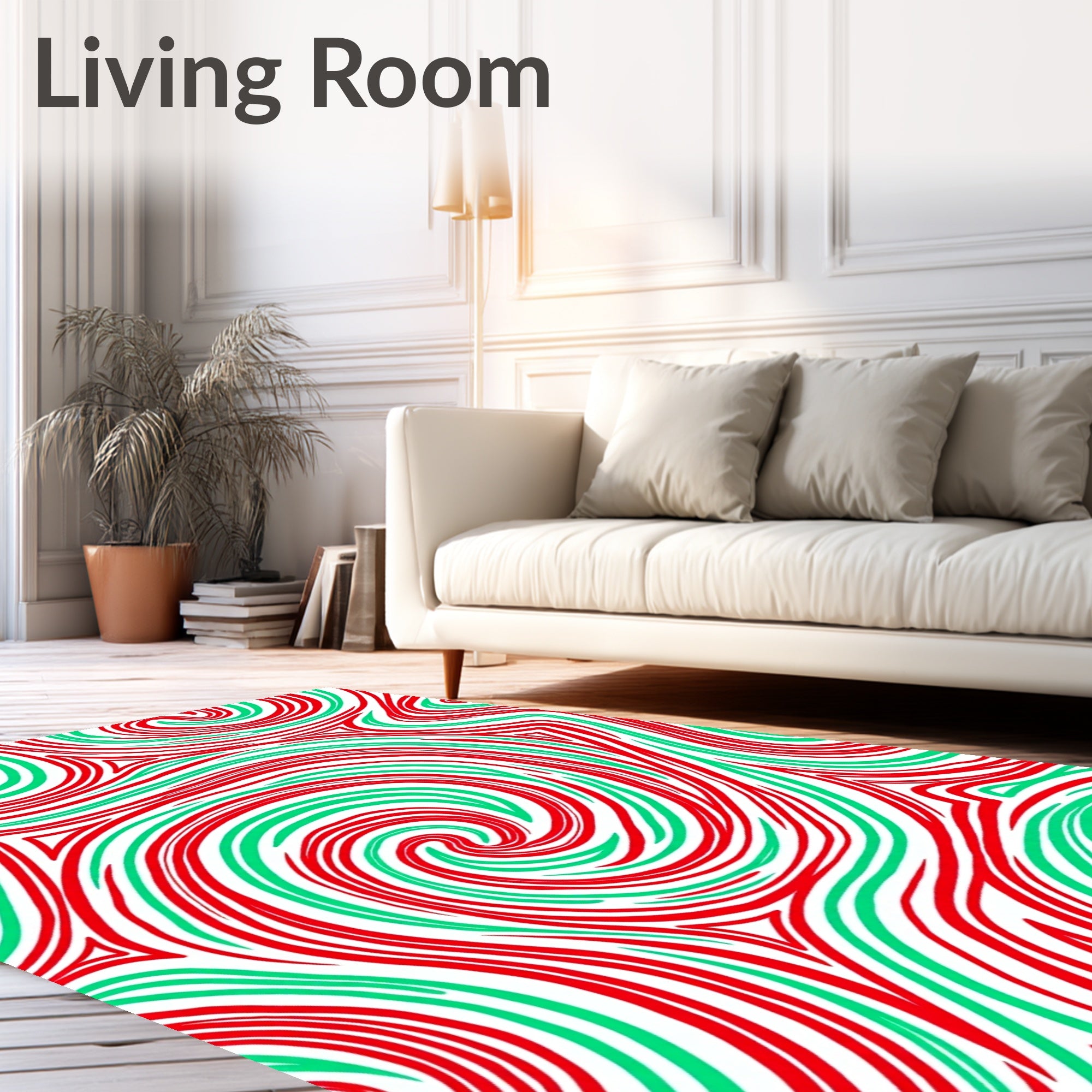 Crimson Green Swirl Ribbon Rug