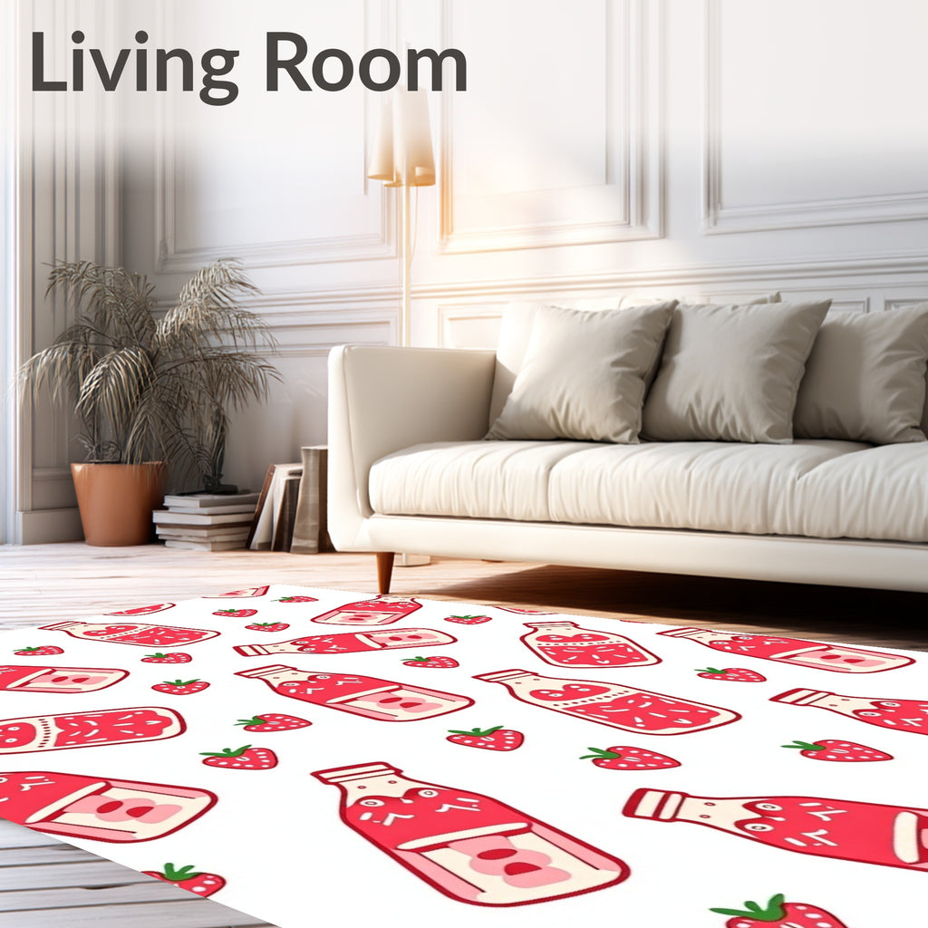 Pink Strawberry Milk Bottles And Fruit Rug