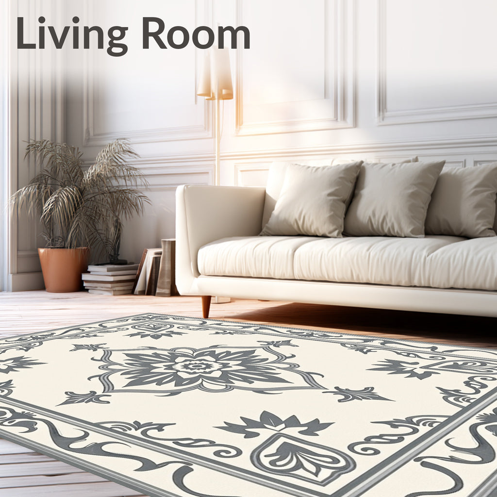 Classic Gray Floral Medallion Border Rug