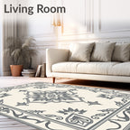 Classic Gray Floral Medallion Border Rug