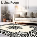 Black Ornate Border Starburst Rug