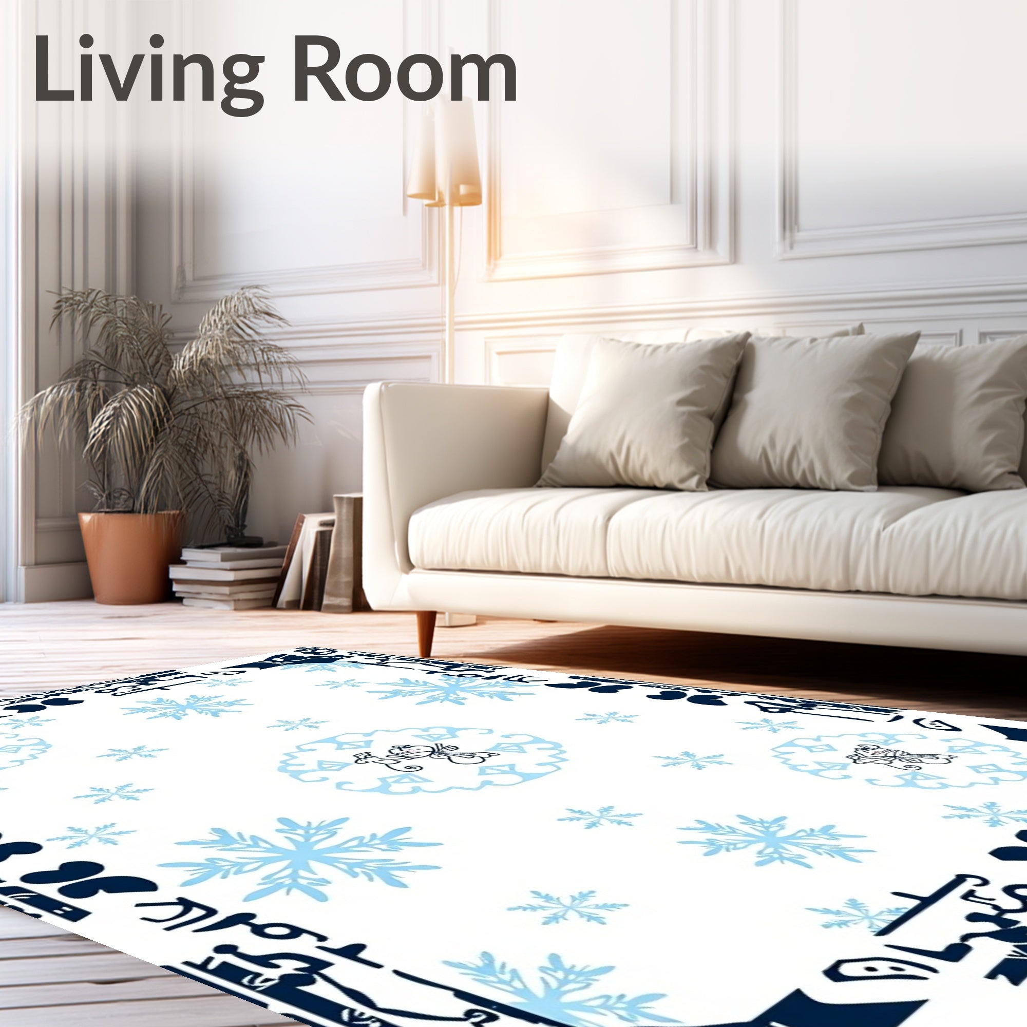 Whimsical Snowman Snowflake Winter Border Rug