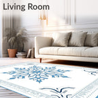 Arctic Blue Snowflake Geometric Border Rug