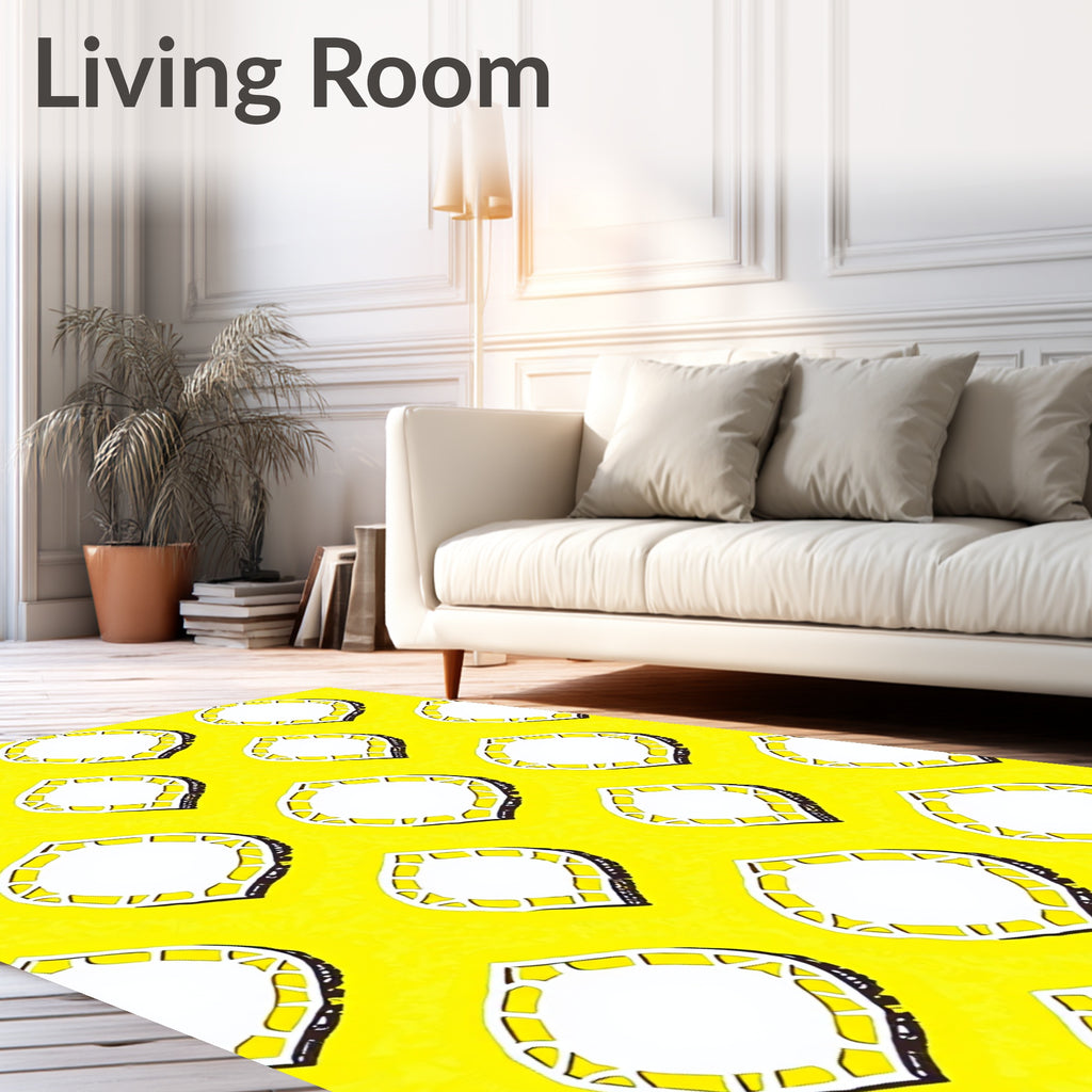 Vibrant Yellow White Geometric Medallion Rug