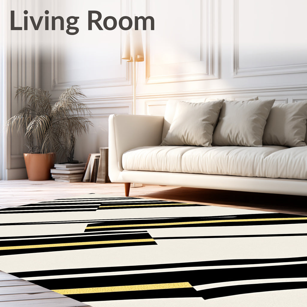 Striking Gold Black Striped Abstraction Rug