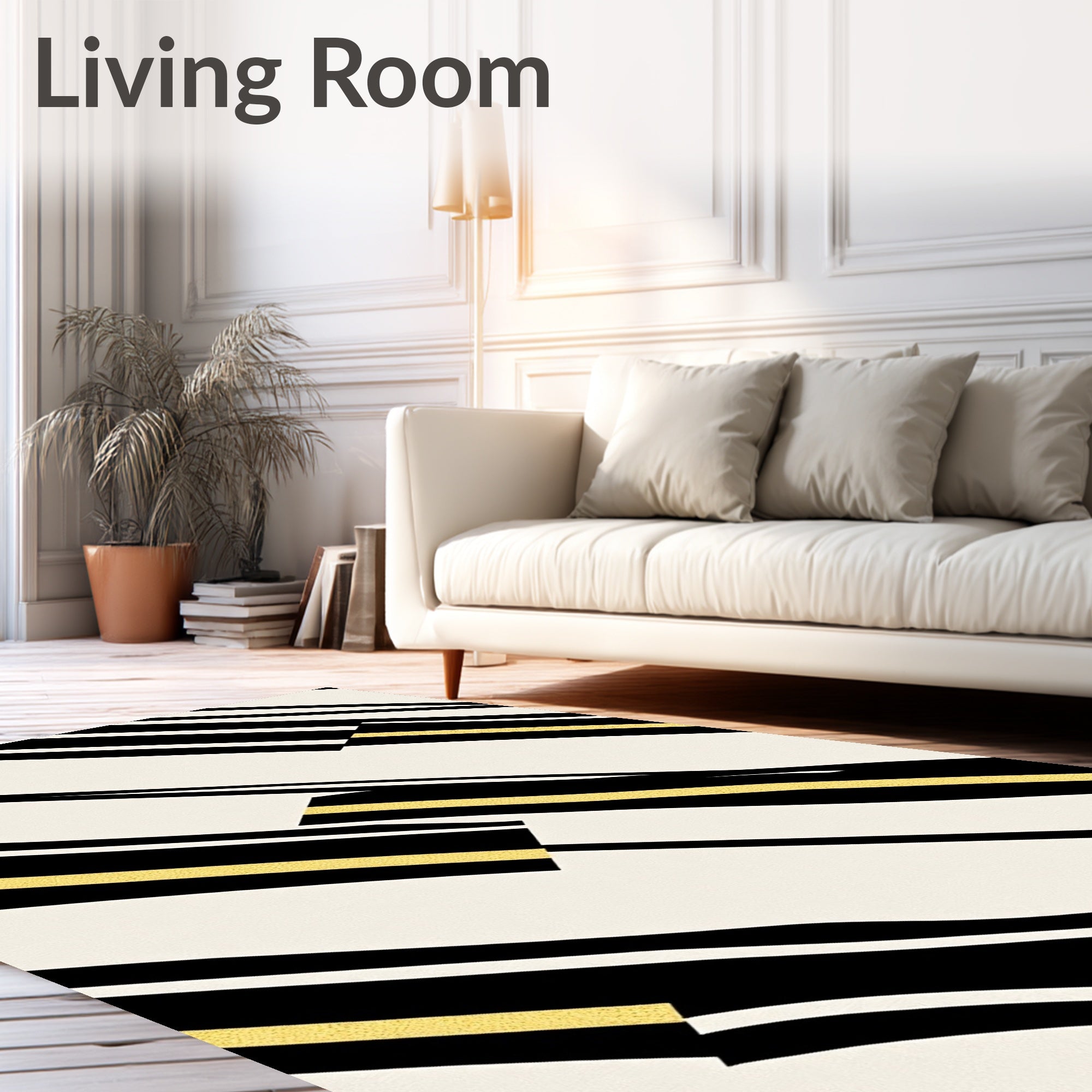 Striking Gold Black Striped Abstraction Rug