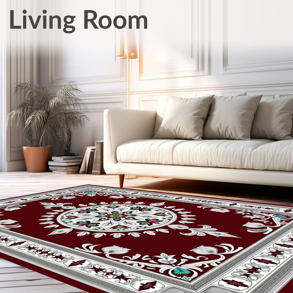 Deep Red Medallion Floral Elegance Rug