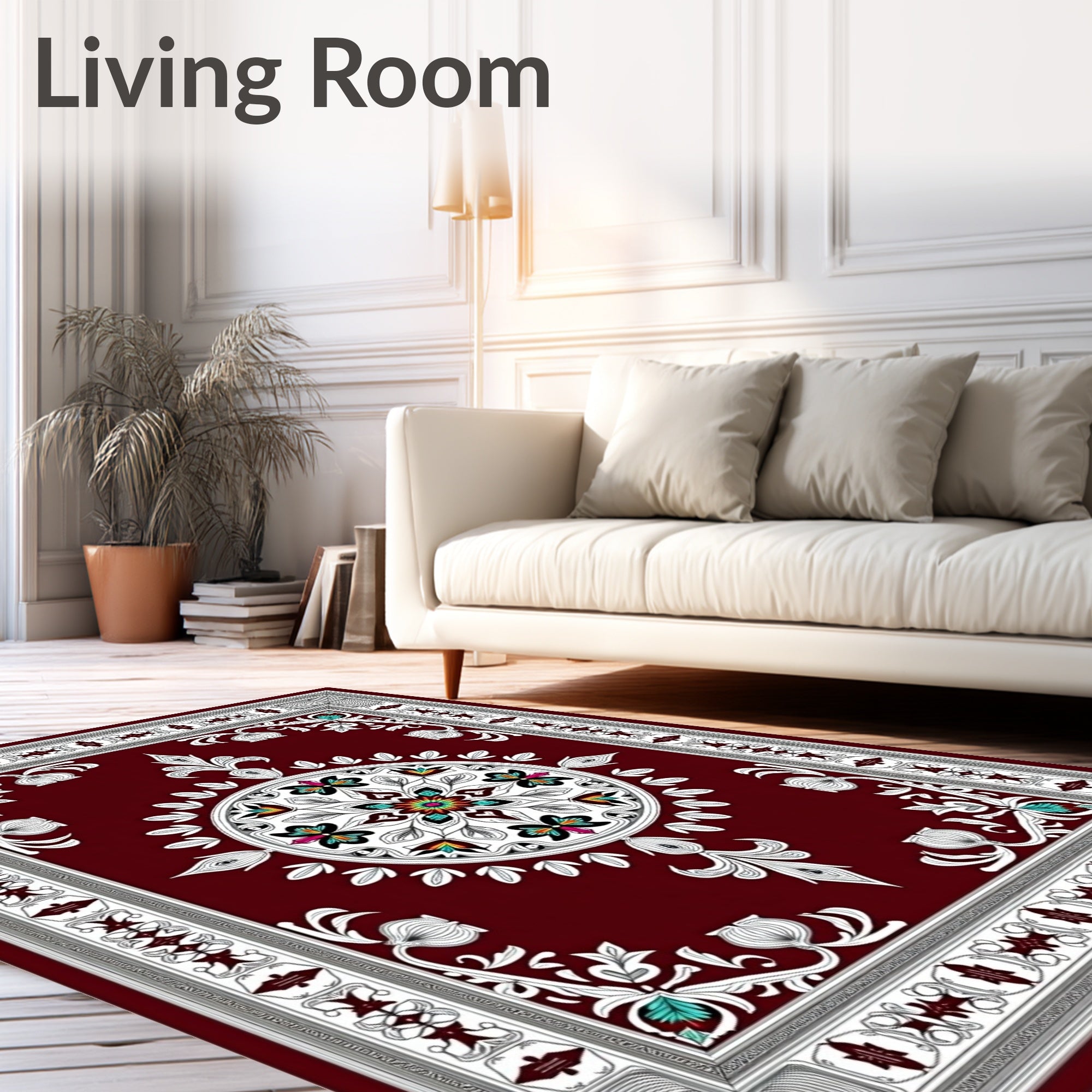 Deep Red Medallion Floral Elegance Rug