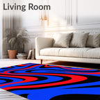 Vibrant Red Blue Swirl Abstract Rug