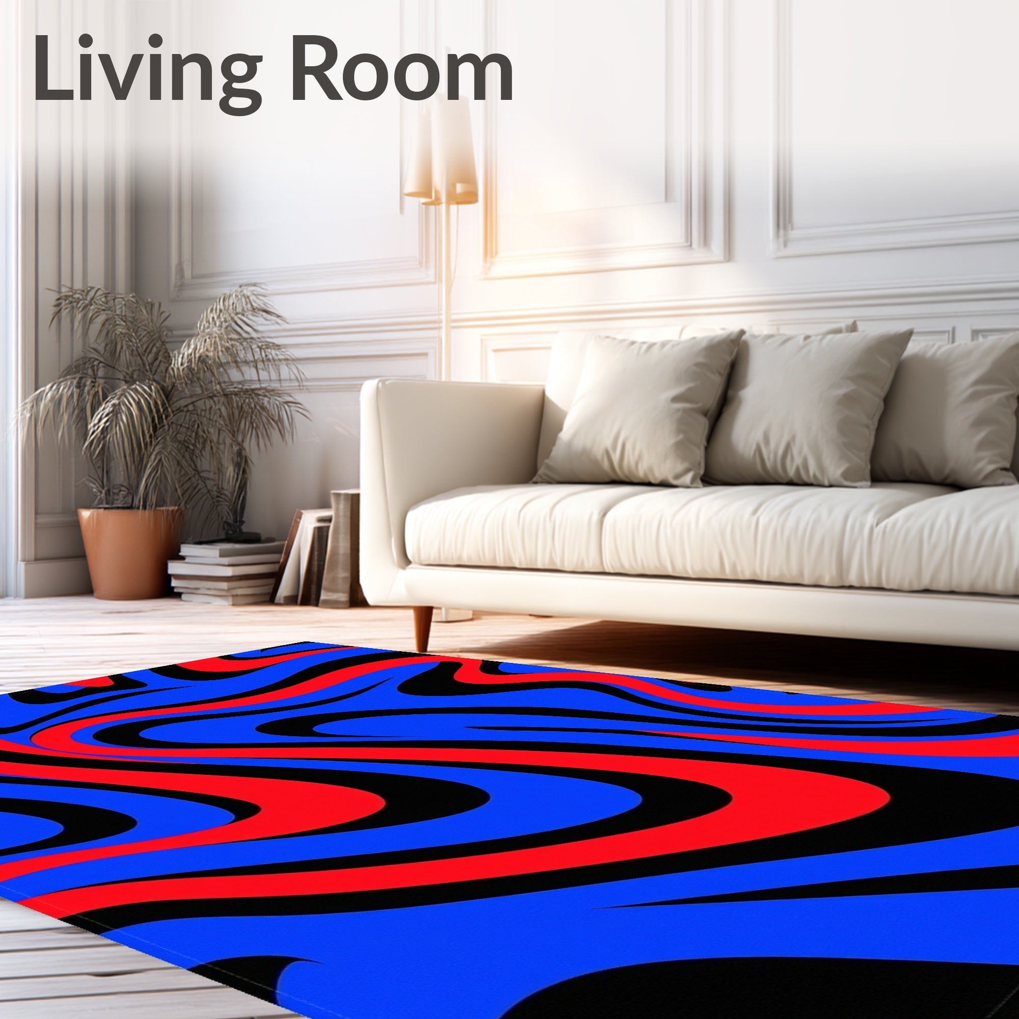 Vibrant Red Blue Swirl Abstract Rug