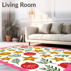 Golden Star Ornaments Red Green Sprigs Rug