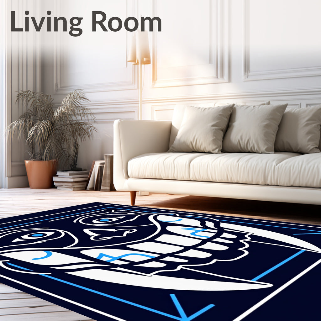 Dark Blue White Grinning Skull Outline Rug