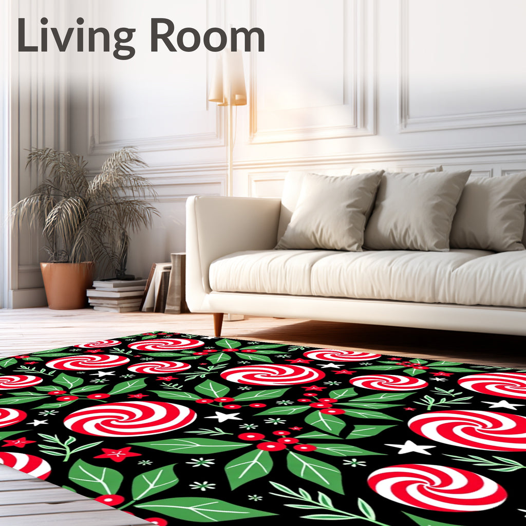 Festive Red White Peppermint Holly Rug