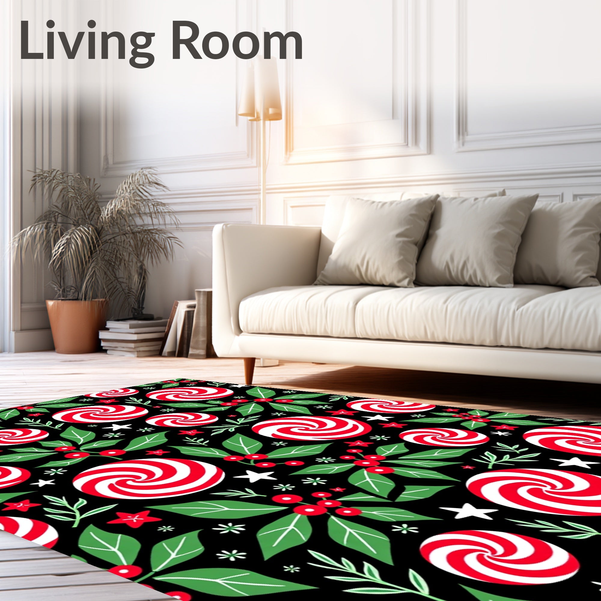 Festive Red White Peppermint Holly Rug