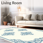 Ivory Blue Floral Medallion Border Rug