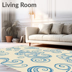 Cream Blue Swirl Abstract Flow Rug
