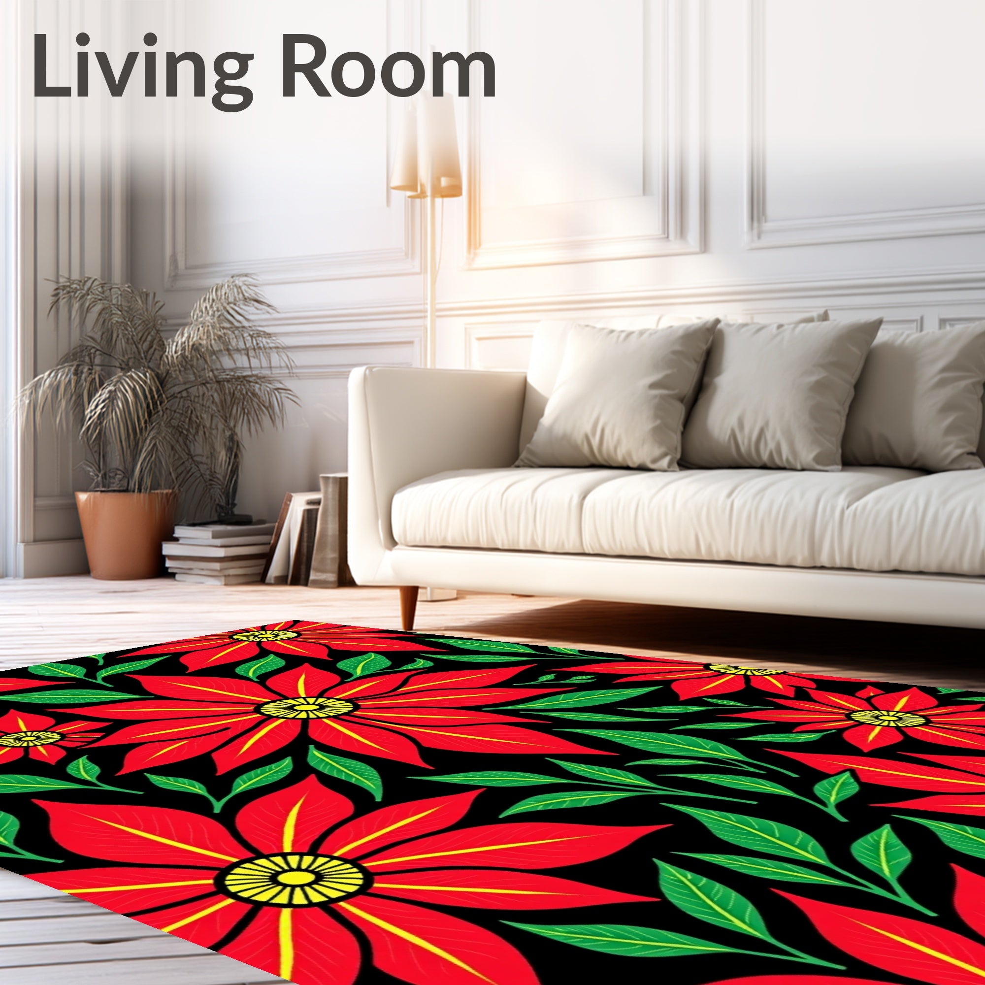 Bold Red Flower Garden Rug