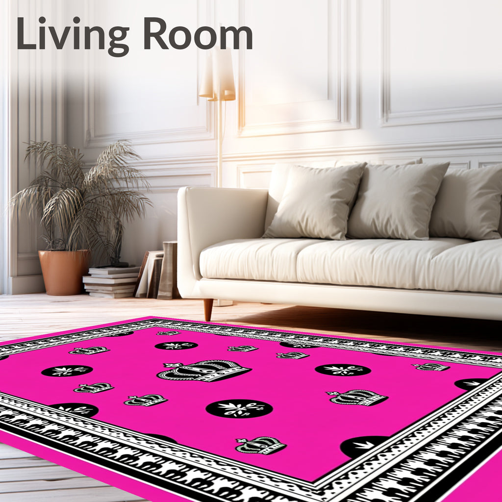 Vibrant Pink Crown Medallion Border Rug