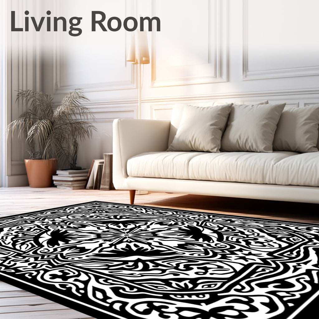 Bold Black and White Abstract Floral Rug