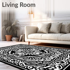 Bold Black and White Abstract Floral Rug