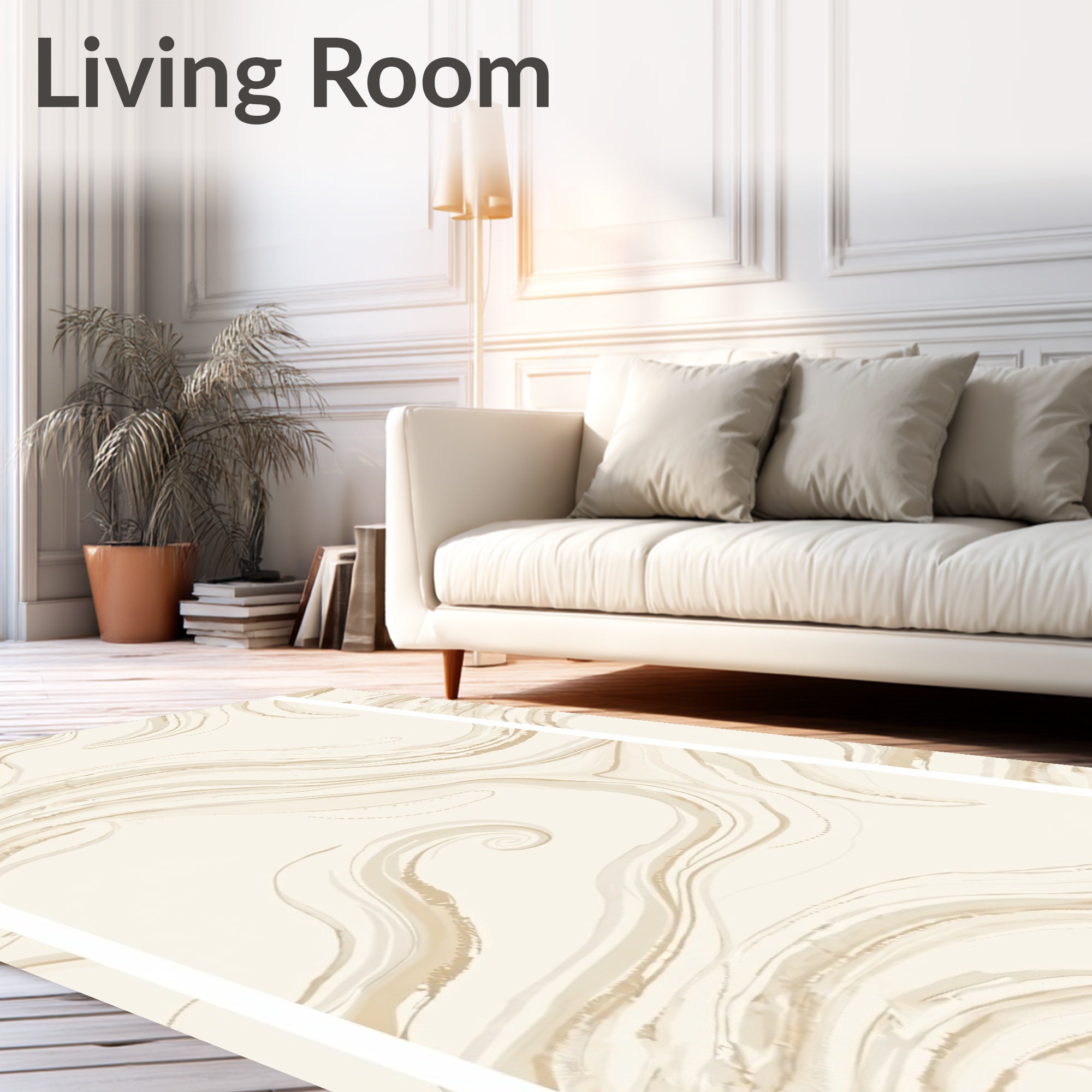 Cream Swirl Marble Abstract Rug