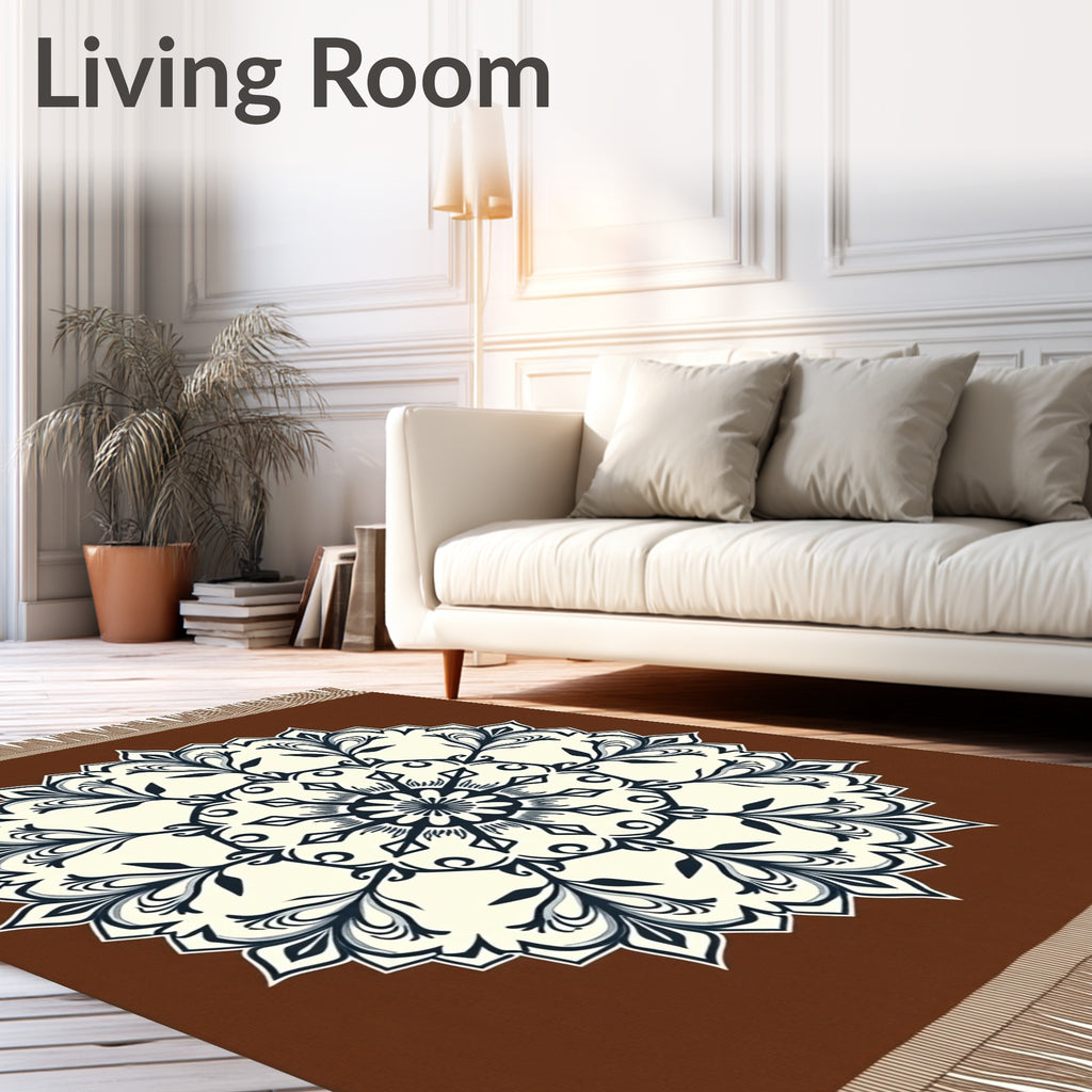 Brown Cream Navy Floral Medallion Rug