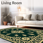 Emerald Gold Detailed Floral Medallion Rug