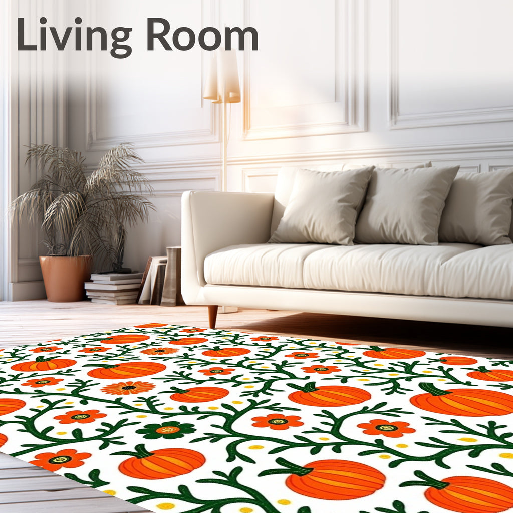 Orange Pumpkin Floral Vine Background Rug
