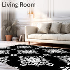 Ornate Black White Mandala Blossom Rug
