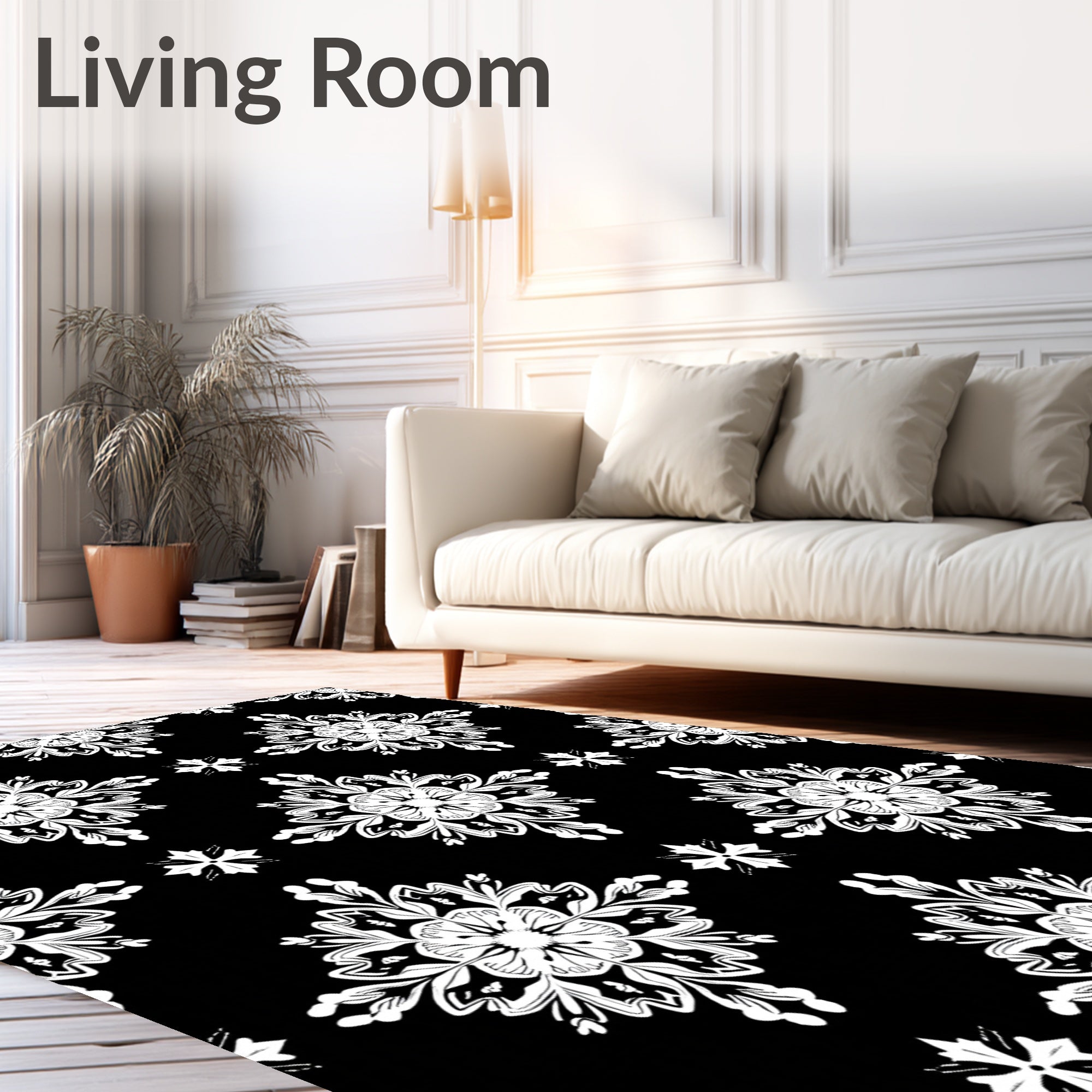 Ornate Black White Mandala Blossom Rug