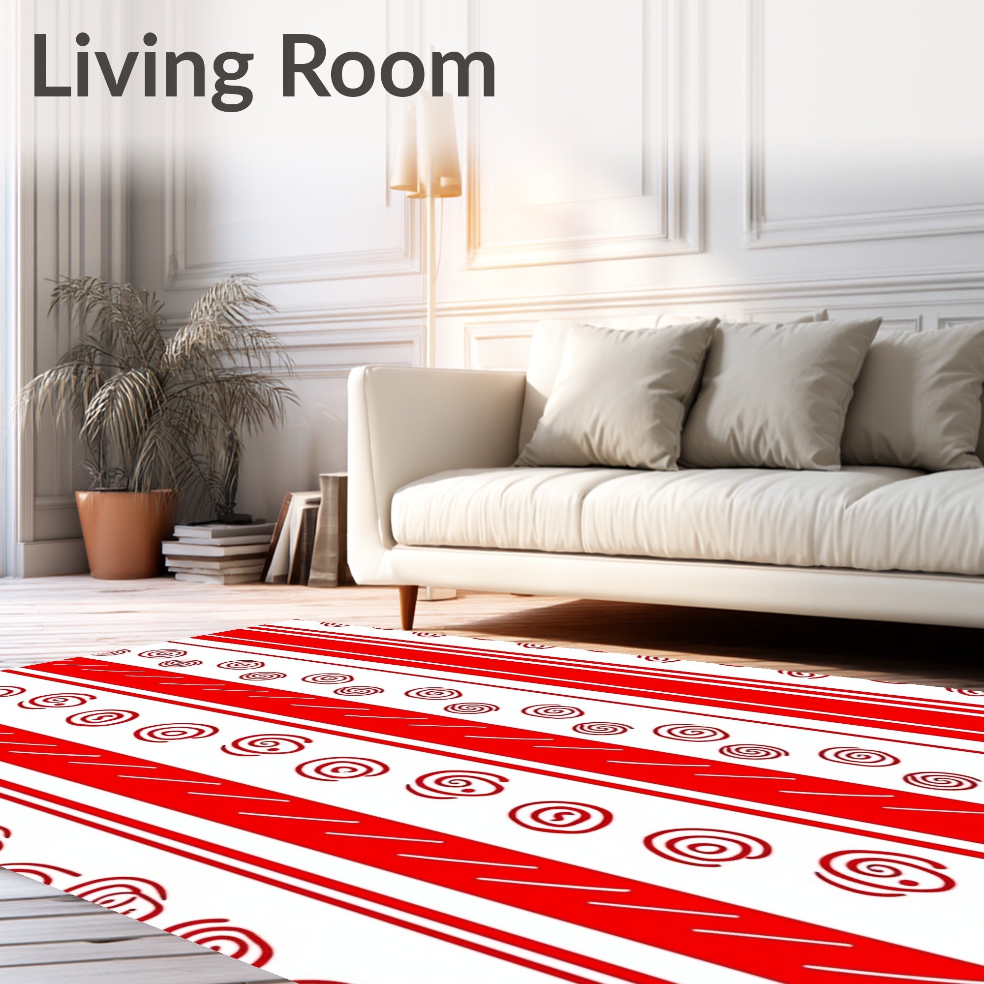 Crimson White Swirl Stripe Rug
