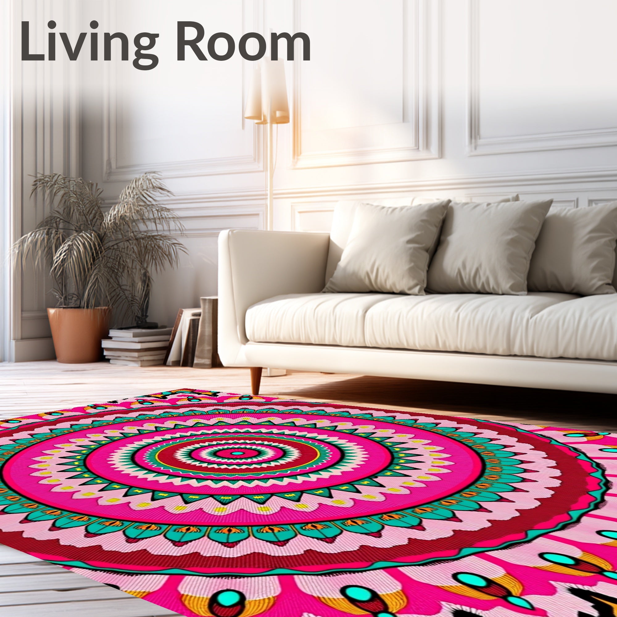 Vibrant Pink Teal Concentric Mandala Rug