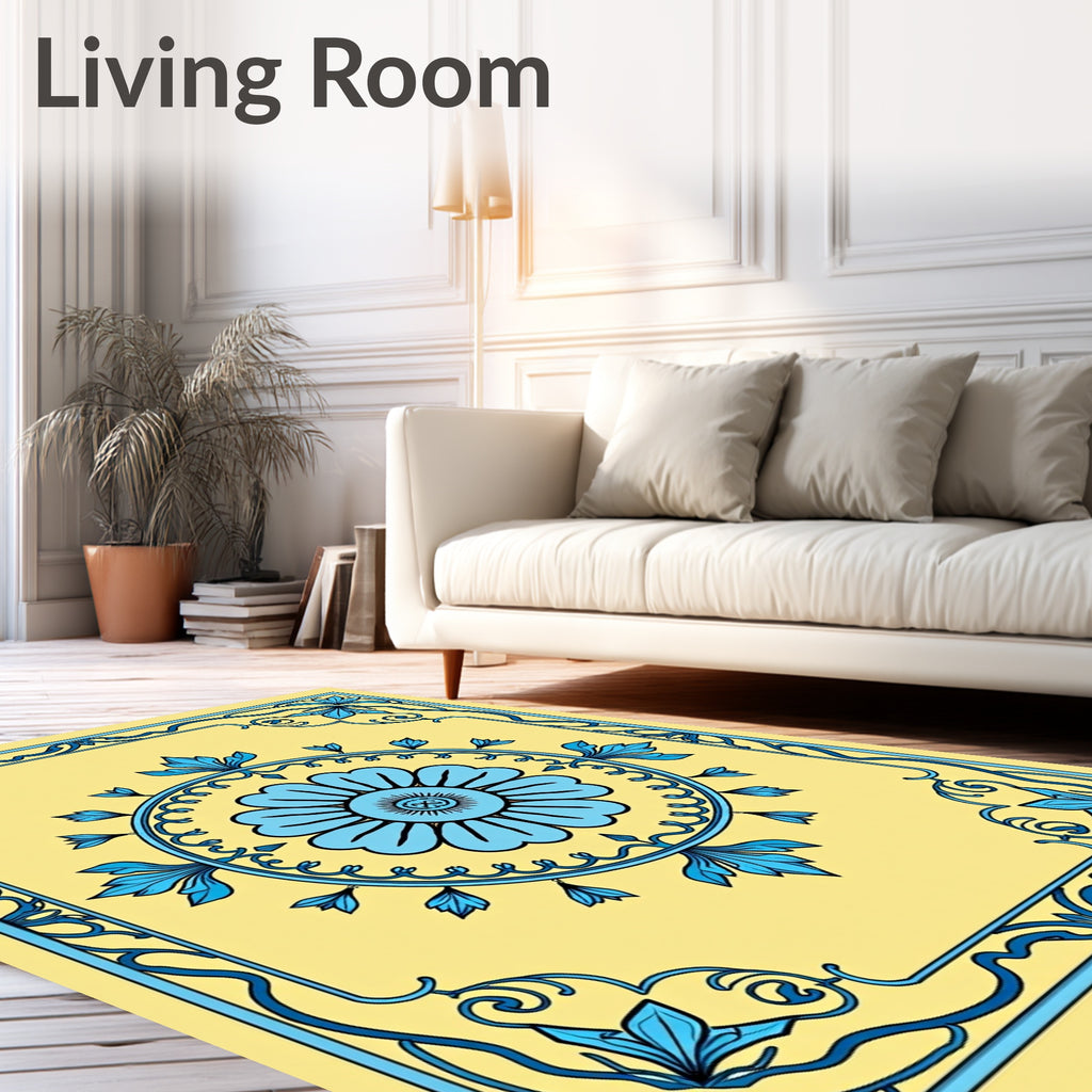 Azure Art Nouveau Floral Panel Rug