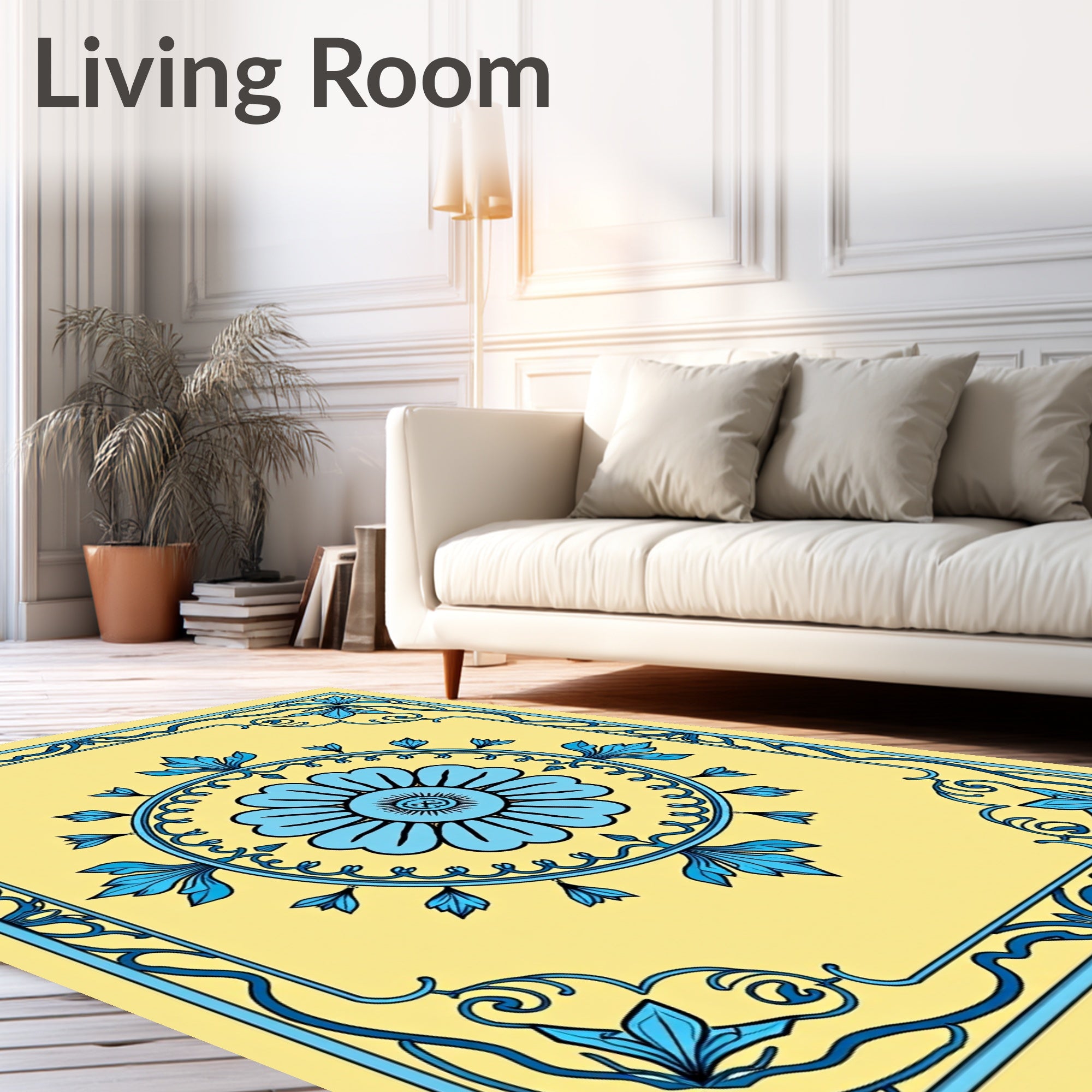 Azure Art Nouveau Floral Panel Rug