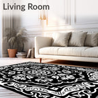 Black White Floral Mandala Medallion Rug