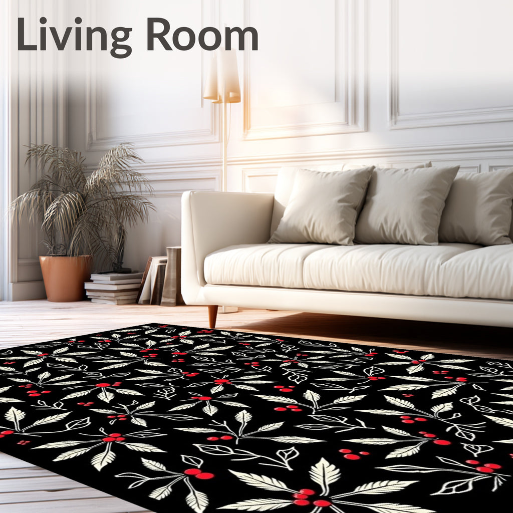 Christmas Holly Berry Leaf Garland Rug
